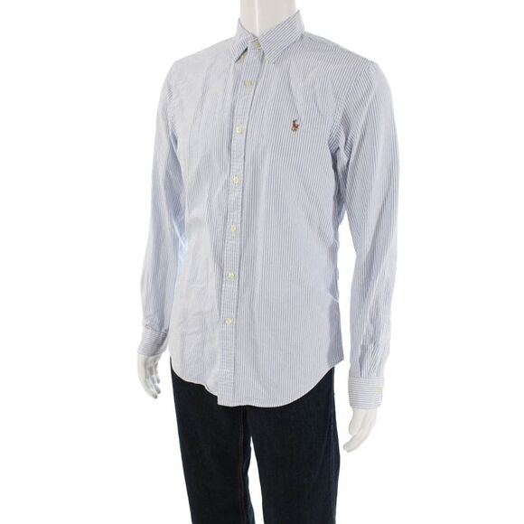 Polo Ralph Lauren Mens Cotton Striped Long Sleeve Button Up Shirt Blue Size M - Picture 2 of 6